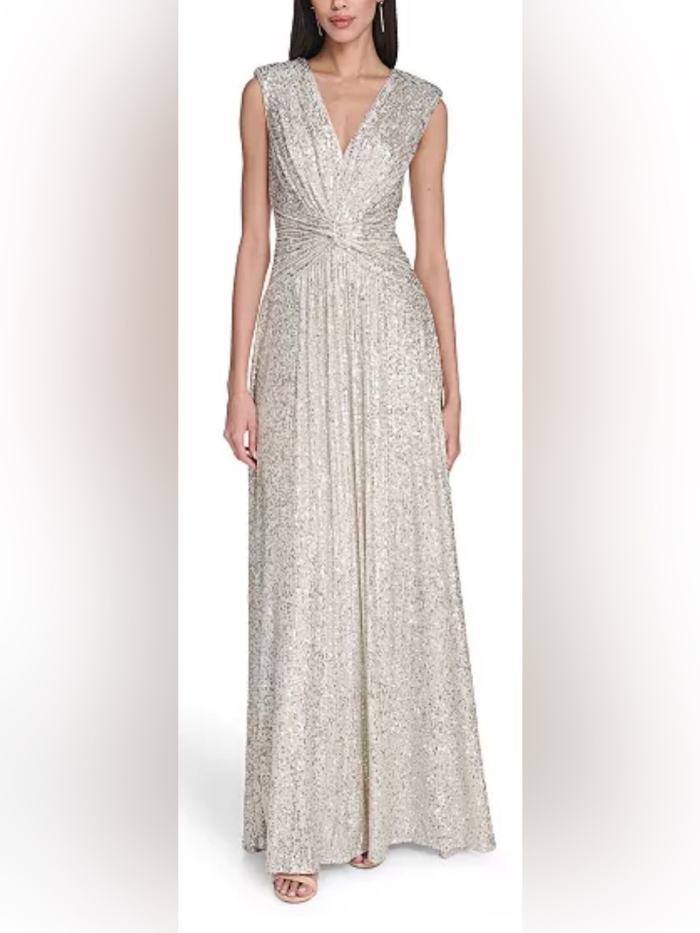 NEW Eliza J twist waist sequins sliver gown size 16